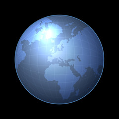 Globe Icon with Light Map of the Continents. Vector