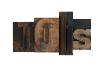 jobs, word written in vintage printing blocks