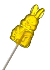 Yellow Easter Bunny Lollipop isolated w/ clipping path