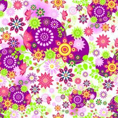 Seamless floral and butterfly