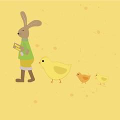 easter illustration bunny and chickens