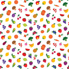 Vector seamless colorful fruit and vegetable pattern
