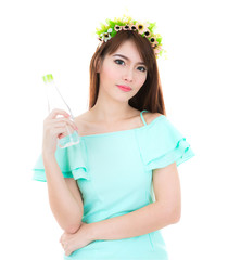 Young beautiful woman with bottle of water