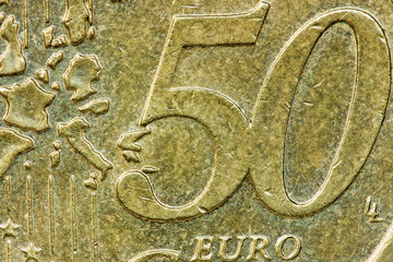 Close up fifty euro cents