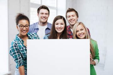 group of students at school with blank board