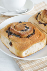 Chelsea Buns a traditonal British pastry made with dried fruit
