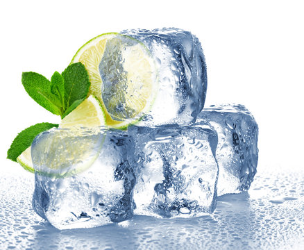 Lime, mint and ice cube isolated