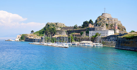 Old fortress and the port in Corfu, Greece, Europe - obrazy, fototapety, plakaty