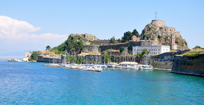 Fototapeta Old fortress and the port in Corfu, Greece, Europe