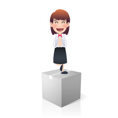 Businesswoman on a box over white background. Vector design.