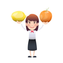 Business woman holding fruits