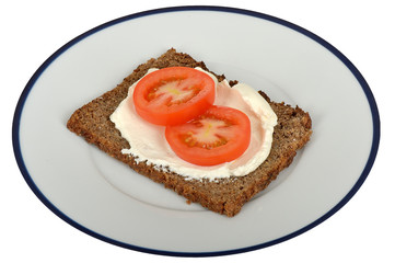 Soft Cheese on Rye with Tomato