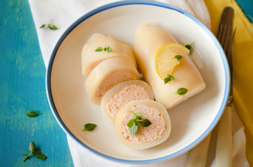 squids stuffed with salmon mousse