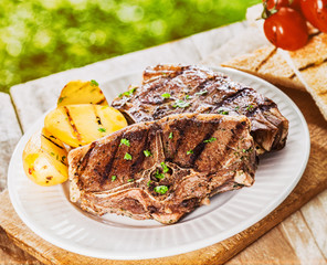Healthy lean lamb chops with grilled potato