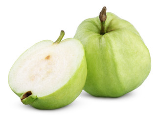 Green guava with half isolated on white with clipping path