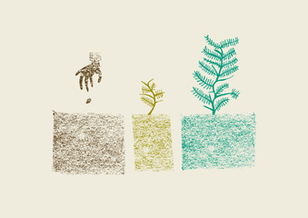 Hand drawn tree growing process in three steps vector illustrati