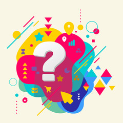 Question mark on abstract colorful spotted background with diffe