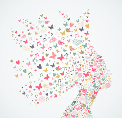 Abstract woman profile with flowers illustration