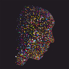 Grunge abstract human head silhouette, made of colourful dots - 63152783