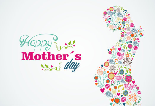 Happy Mothers silhouette pregnant woman illustration