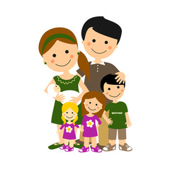 Familia numerosa feliz. Padres con cuatro hijos. Ilustración vectorial