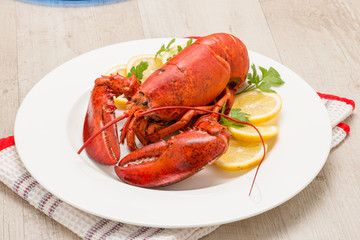 Astice rosso posto su un piatto