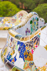 Naklejka premium Colorful mosaic bench of park Guell in Barcelona