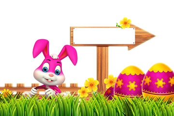 cute bunny with wooden sign