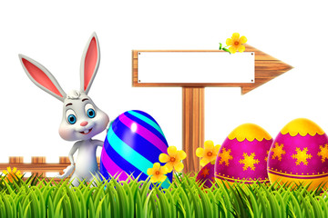 easter bunny with wooden sign