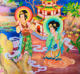 Traditional Chinese mural on temple wall © boonsom