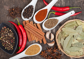 Colorful herbs and spices selection