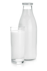 Milk bottle and glass