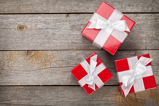 Gift boxes over wood table