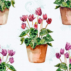 seamless texture with flowers home. watercolor