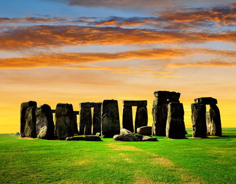 Historical monument Stonehenge in the sunset, England, UK