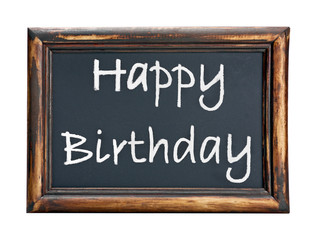 blackboard with wooden frame and the words Happy Birthday