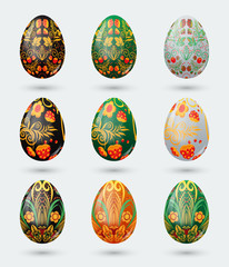 Set of Easter eggs stylized Russian khokhloma pattern