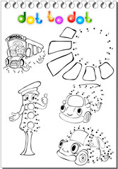 Set of transportation with traffic lights dot to dot