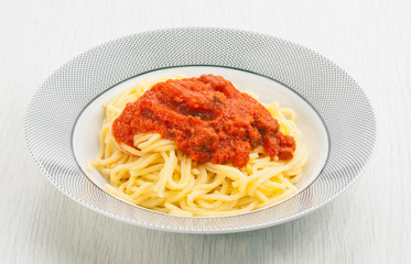 spaghetty with tomato sauce in Contemporary plate