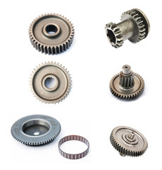 collection precision auto engine parts laid out in a workshop