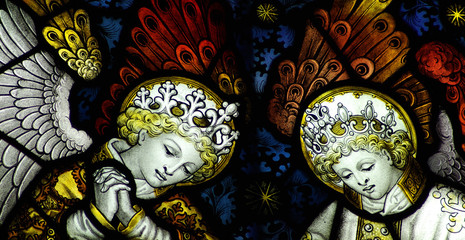 Two stained glass angels - obrazy, fototapety, plakaty