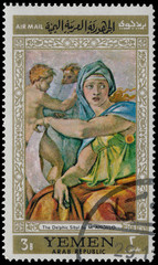 Stamp shows The Delphic Sibyl by Michelangelo