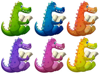 Colorful crocodiles reading