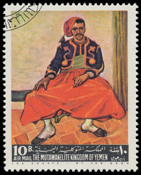 Stamp printed by Yemen, shows The Zouave by Van Gogh