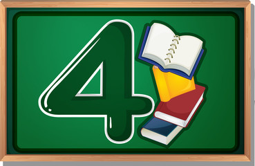 A blackboard with four books