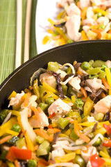 chinese food chicken with vegetables in tomato sauce