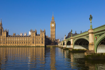 Fototapeta na wymiar Westminster on a bright day with Westminster Bridge