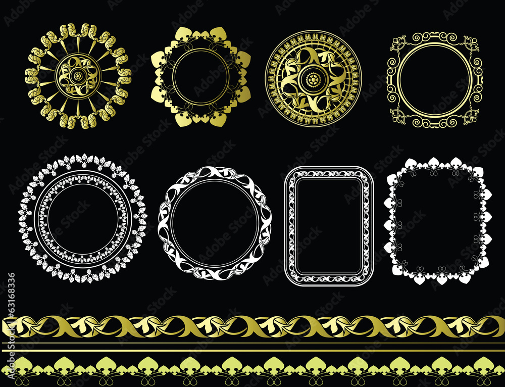 Wall mural set round frames and classic pattern