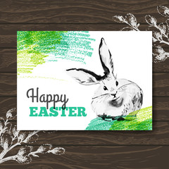 Easter card. Sketch watercolor Easter rabbit