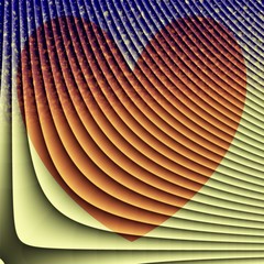 heart motif in blue, yellow and orange pastel tones